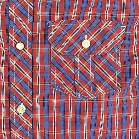 Jachs Western Shirt Mens S Red Blue Plaid Button Roll Tab Cowboy Rodeo Pockets - Picture 3 of 15